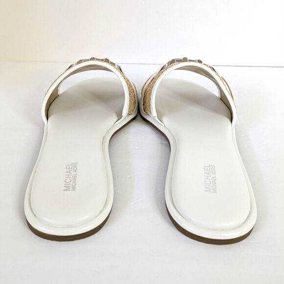 MK Michael Kors Womens Ember Slide Sandal Size 10 Natural Raffia Optic White NIB - Picture 6 of 16